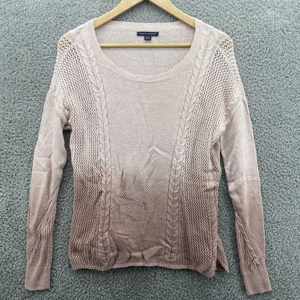 American Eagle Women's Small Cable Knit Long Sleeve Sweater Pink Rose‎ Two Tone
